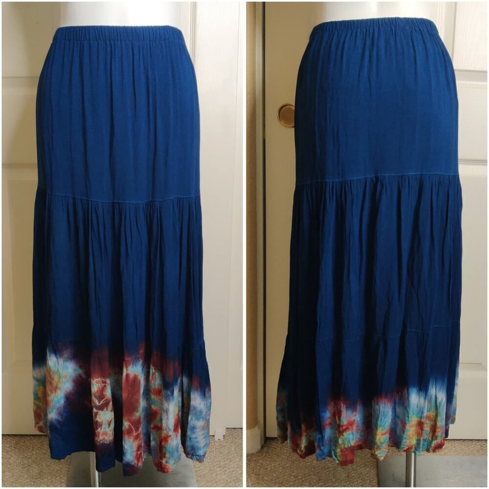 Tie dye tiered navy boho maxi skirt sz XS - Picture 2 of 7